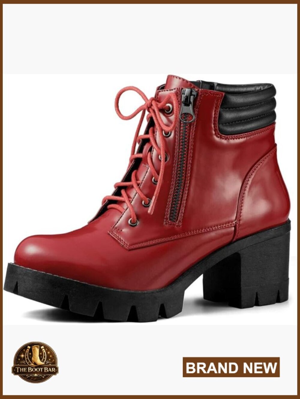 Women's Round Toe Chunky Heel Lace Up Zipper Combat Boots